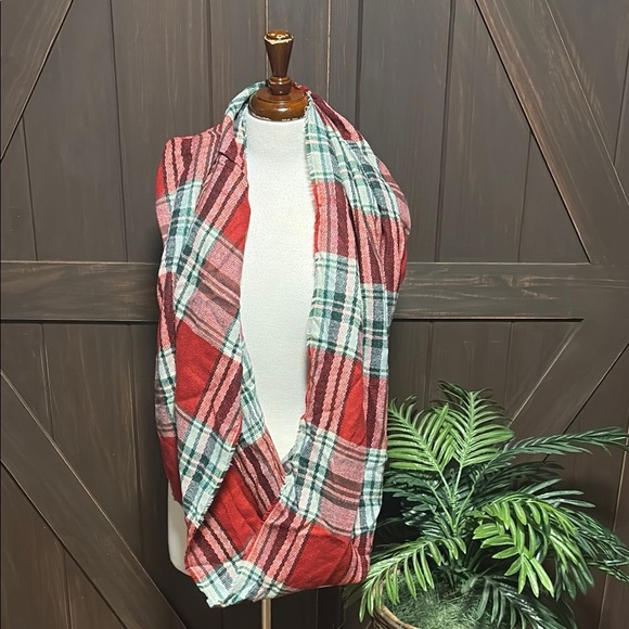 Plaid Infinity Scarf in Red and Green - Picture 1 of 5